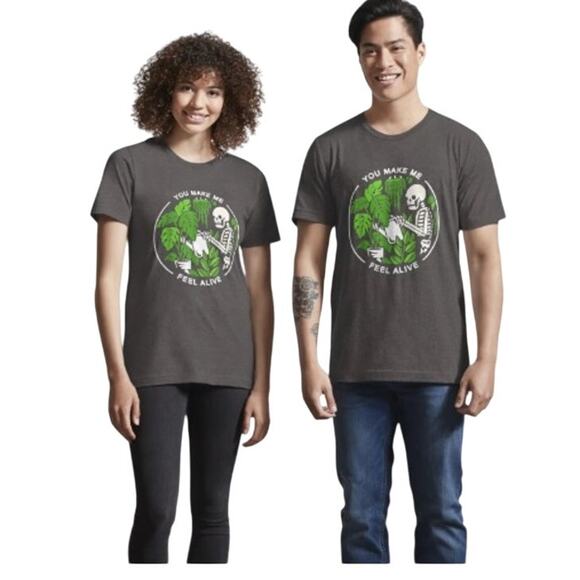 Bella+Canvas Skeleton You Make Me Feel Alive Plant Graphic Tee Heather Black S - Picture 1 of 8